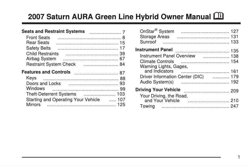 Image de la première page du manuel de l'appareil Aura Green Line Hybrid (2007)