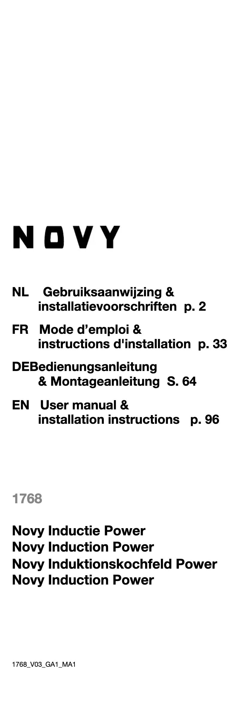 Page 1 de la notice Manuel utilisateur Novy Power 1768