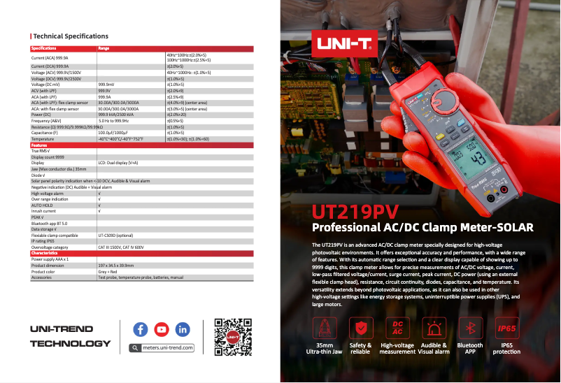 Página 1 del manual Ficha técnica Uni-T UT219PV