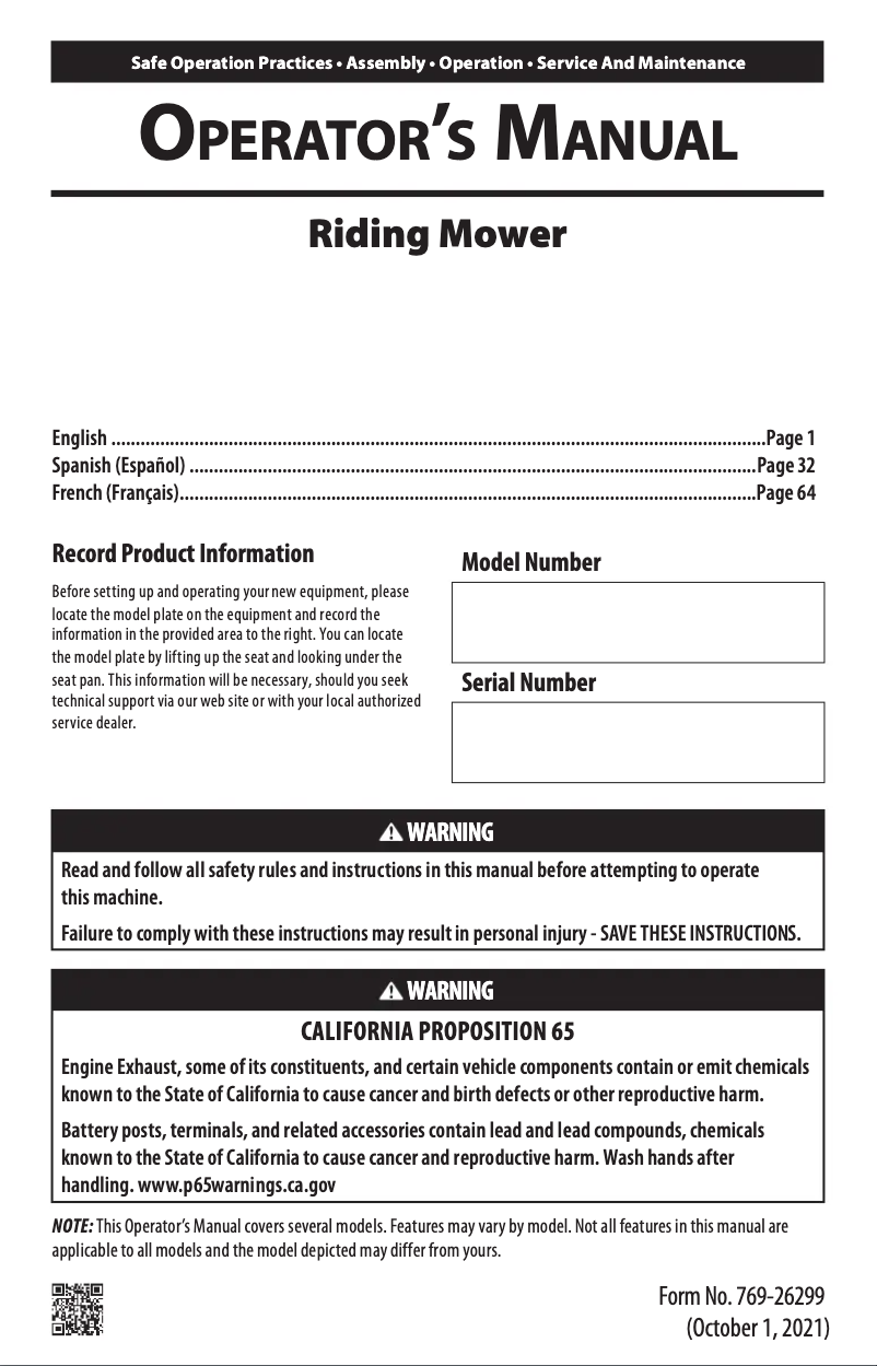 Page 1 de la notice Manuel utilisateur Troy-Bilt TB30 B