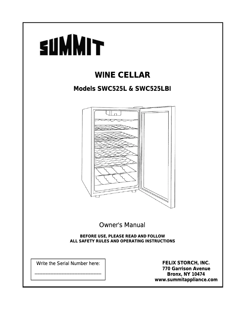 Page n°1 - Manuel utilisateur Summit SWC525LBI7HV