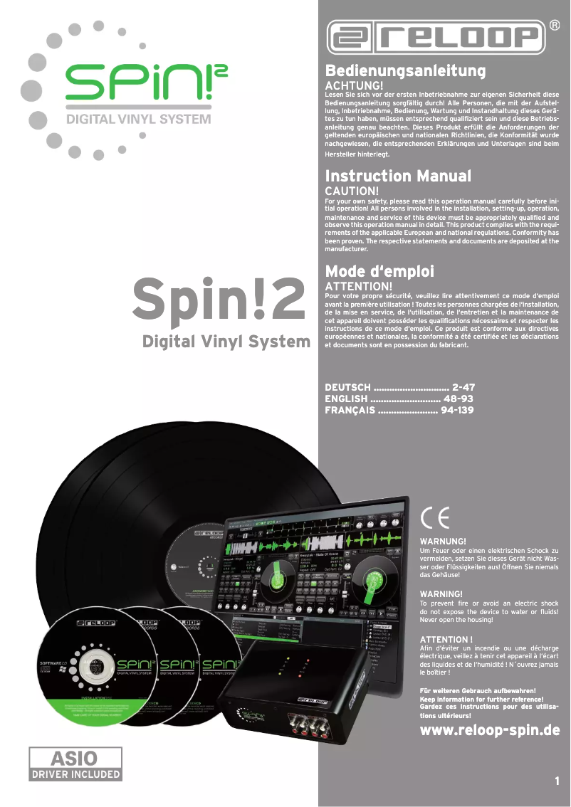 Page 1 de la notice Manuel utilisateur Reloop Spin!2