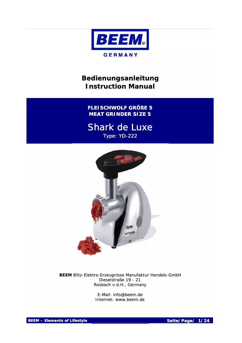 First page image of the manual for Shark de Luxe