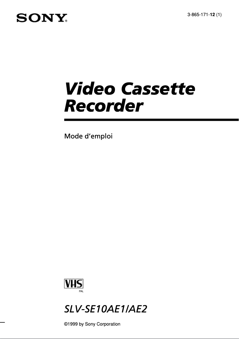 Image de la première page du manuel de l'appareil SLV-SE10AE2