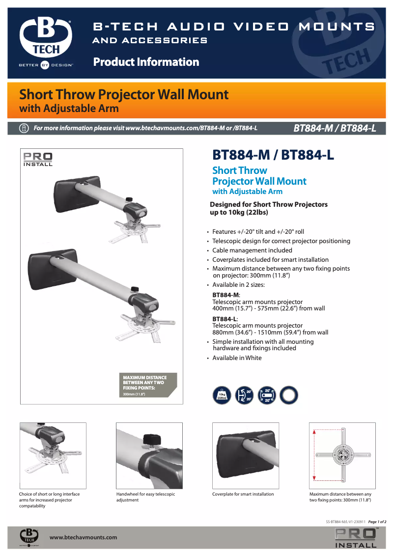 Page 1 de la notice Manuel utilisateur B-Tech BT884-M