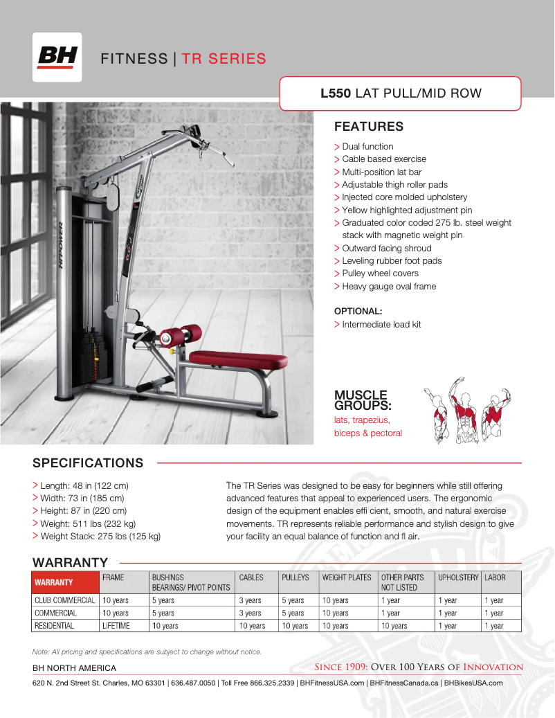 Page 1 de la notice Fiche technique BH Fitness L550