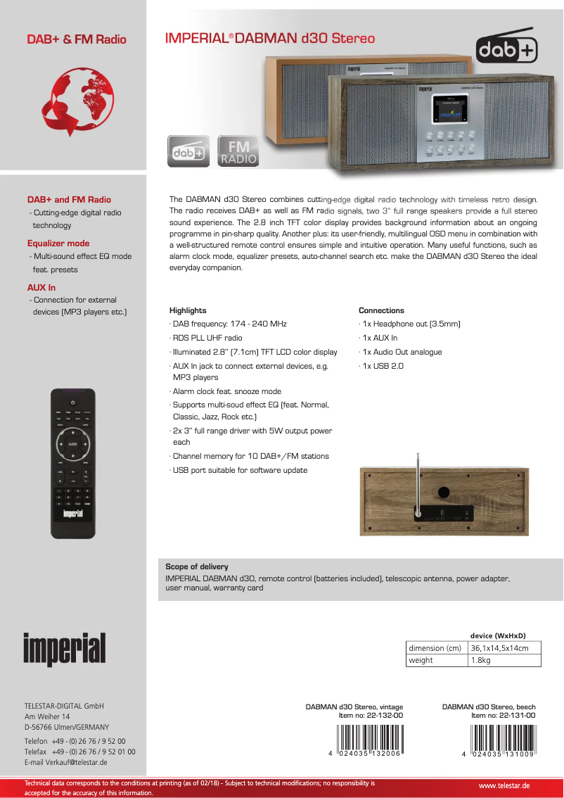 Image de la première page du manuel de l'appareil DABMAN d30 Stereo