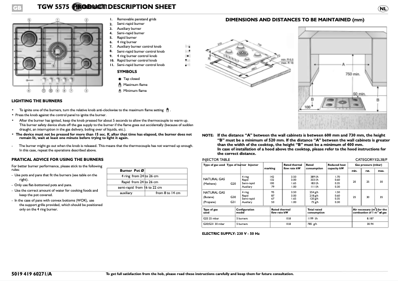 Page 1 de la notice Manuel utilisateur Bauknecht TGW 5575/IN/01