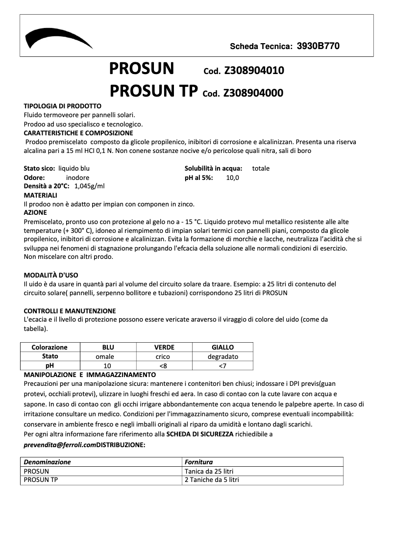 Page n°1 - Manuel utilisateur Ferroli Prosun Plus