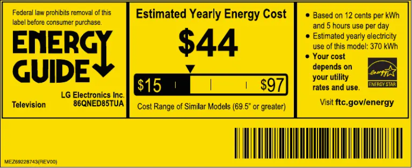 Page n°1 - Label énergétique LG 86QNED85TUA