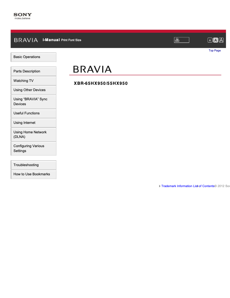 Page 1 de la notice Manuel utilisateur Sony Bravia XBR-55HX950