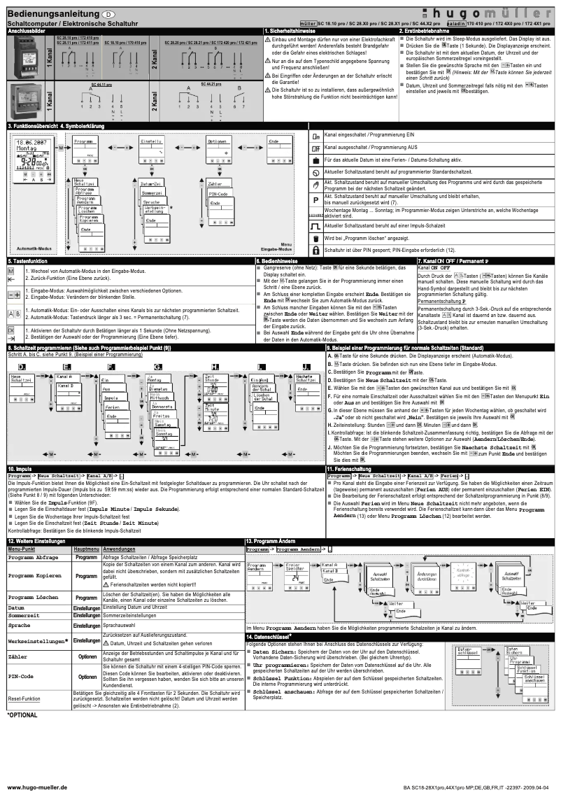 Page 1 de la notice Manuel utilisateur Hugo Müller SC2811pro