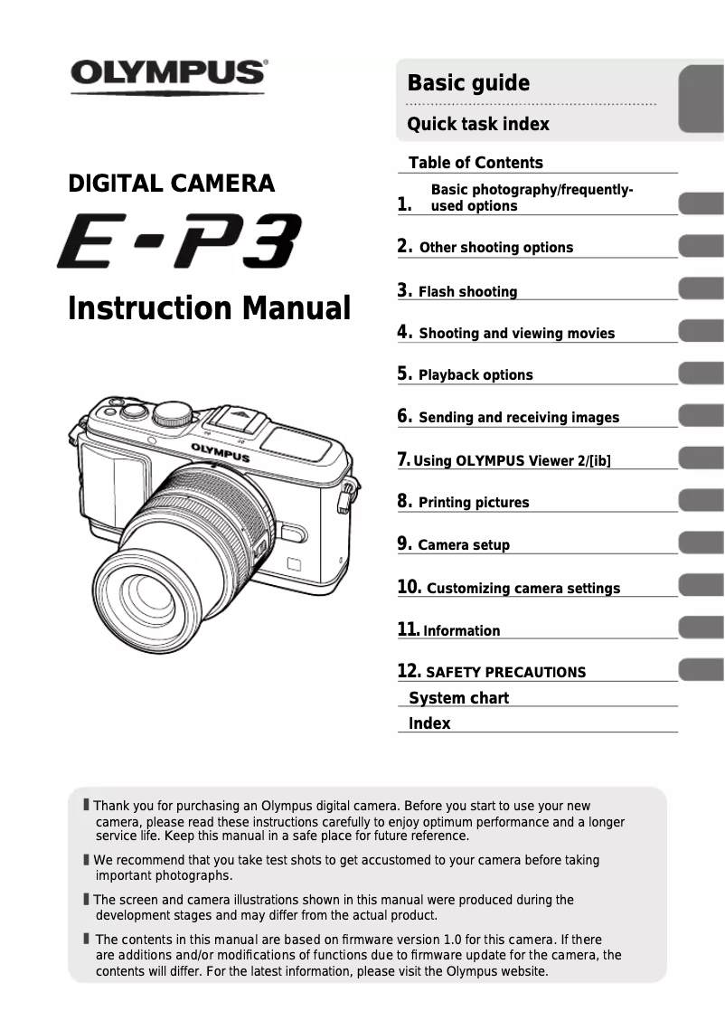 Page 1 de la notice Manuel utilisateur Olympus PEN E-P3