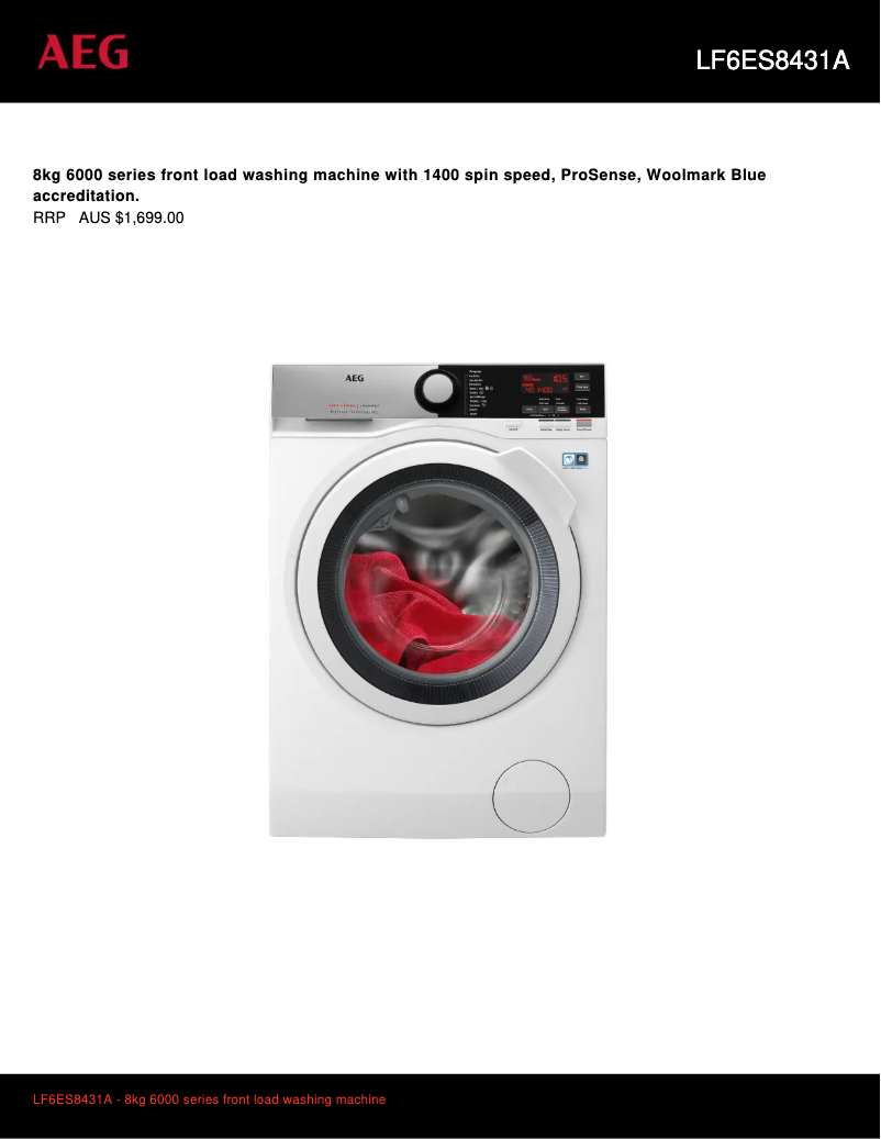 Page 1 de la notice Fiche technique AEG LF6ES8431A