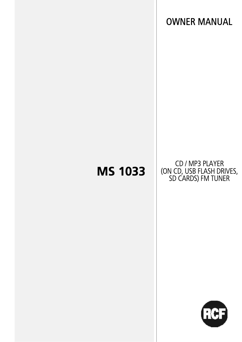 Page n°1 - Manuel utilisateur RCF MS 1033