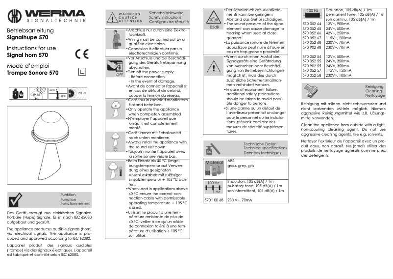 Page n°1 - Manuel utilisateur Werma 570.052.65