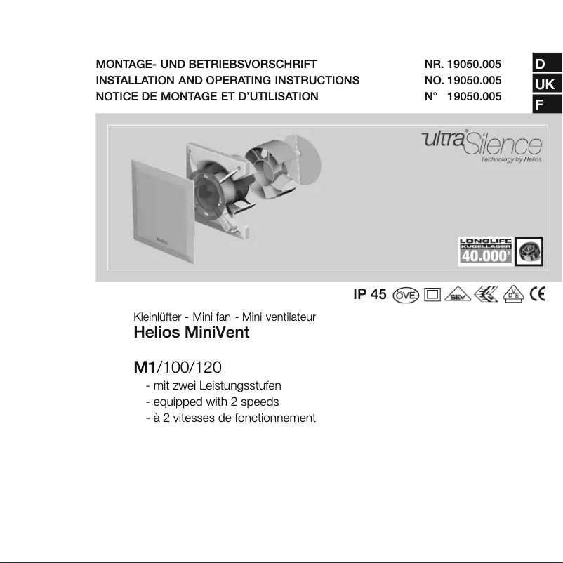 Page 1 de la notice Manuel utilisateur Helios M1/120