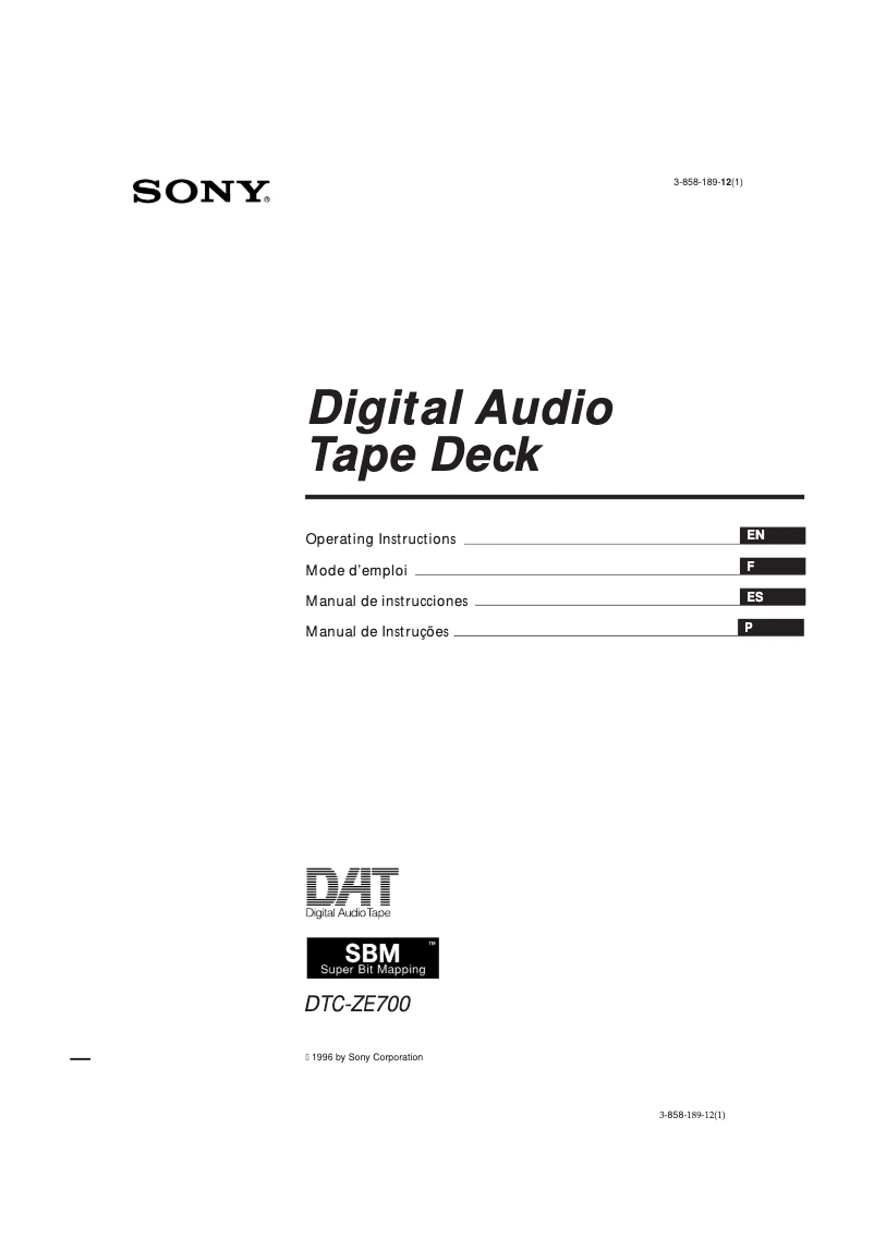 Page n°1 - Manuel utilisateur Sony DTC-ZE700