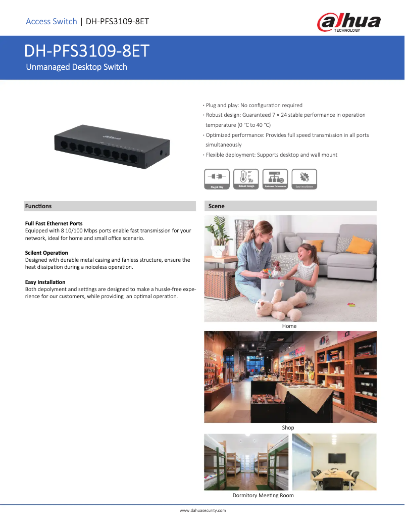 Page 1 de la notice Fiche technique Dahua Technology PFS3109-8ET