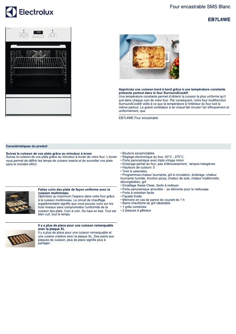 Page 1 de la notice Fiche technique Electrolux EB7L4WE