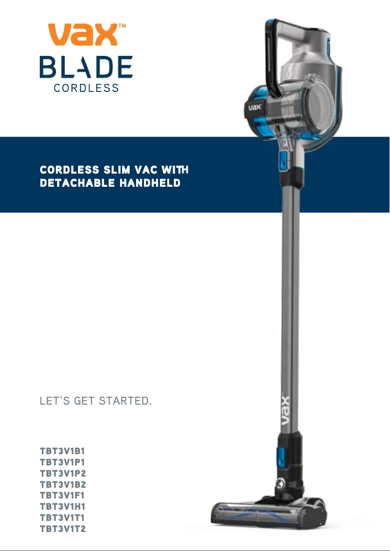 Page n°1 - Manuel utilisateur Vax Blade Cordless TBT3V1T2