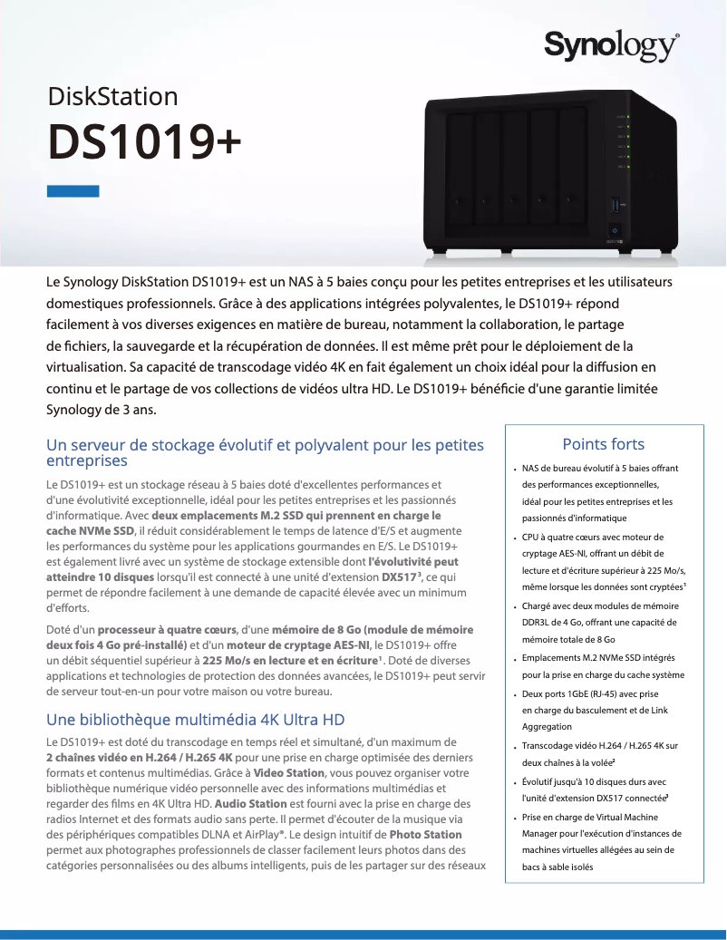 Image de la première page du manuel de l'appareil DiskStation DS1019+