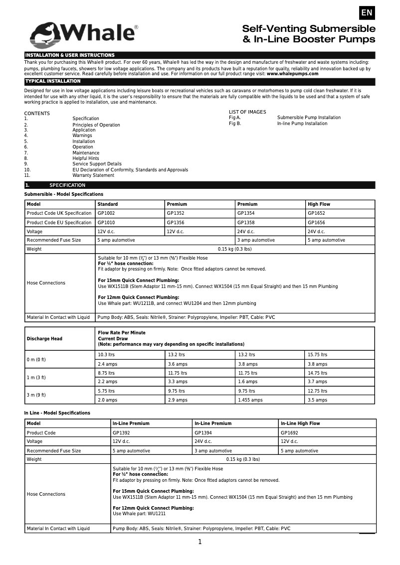 Page 1 de la notice Manuel utilisateur Whale GP1354