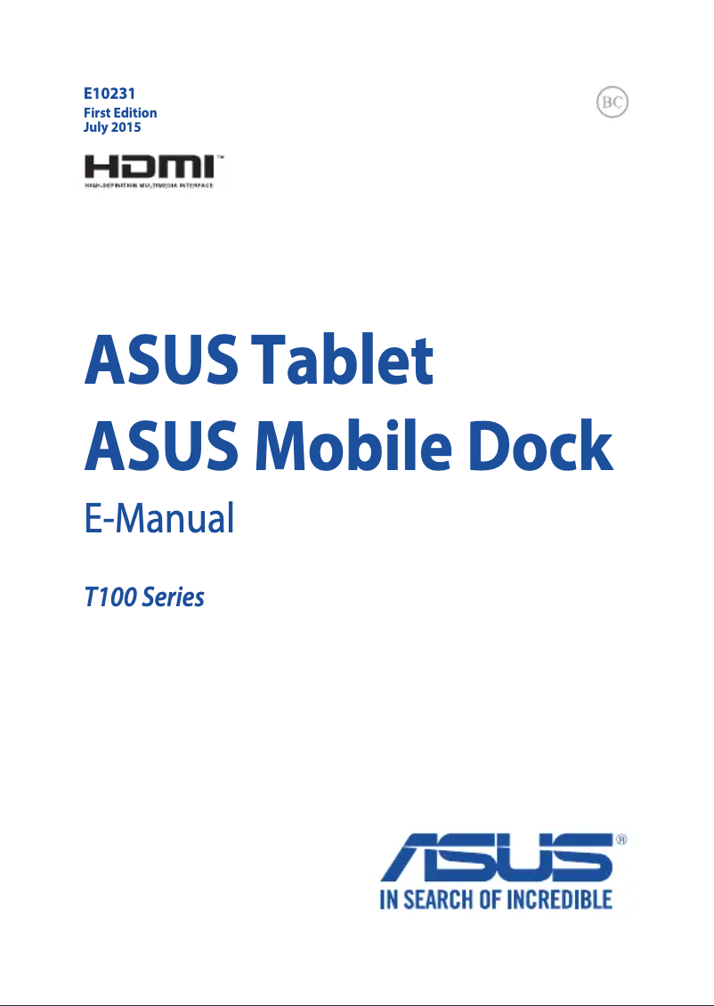 Page n°1 - Manuel utilisateur Asus Transformer T100HA