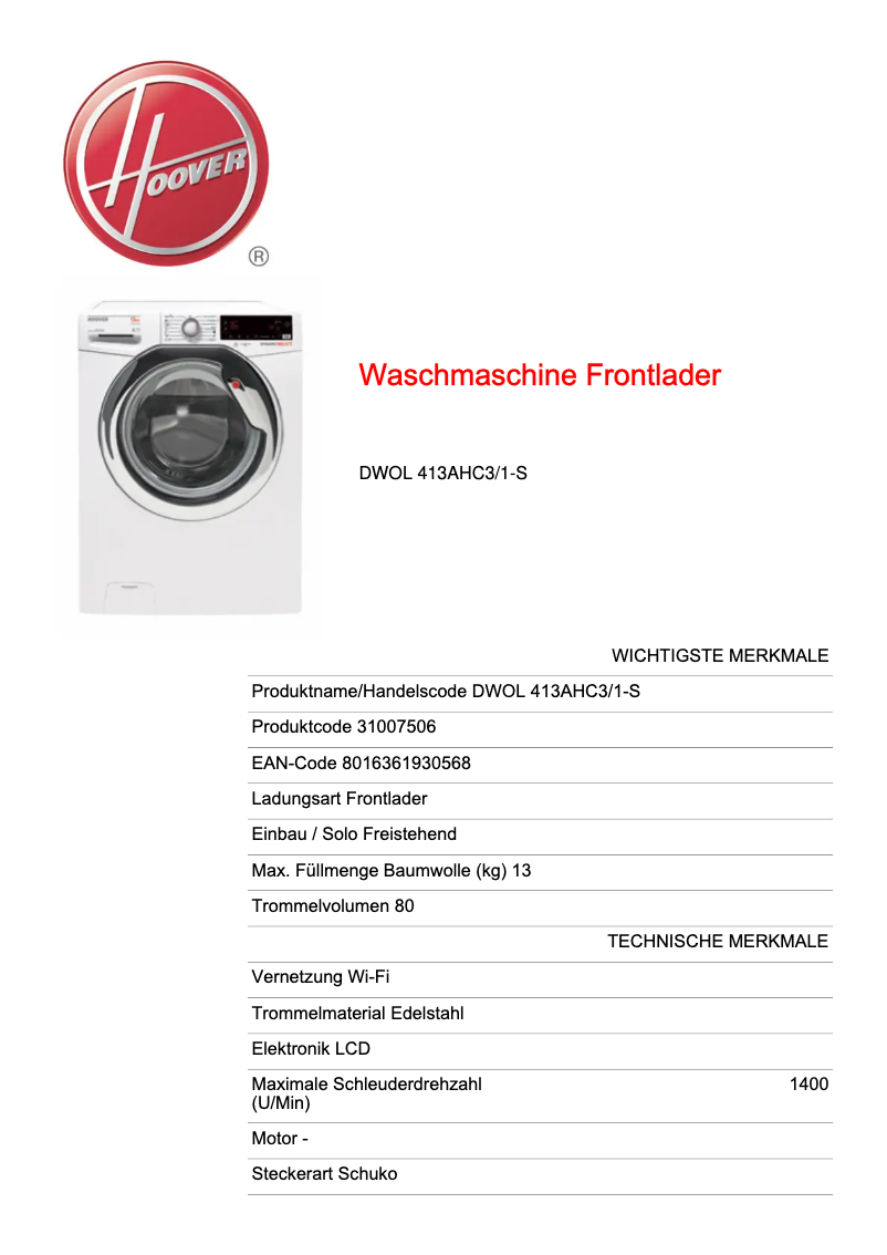 Image de la première page du manuel de l'appareil DYNAMIC NEXT DWOL 413AHC3/1-S