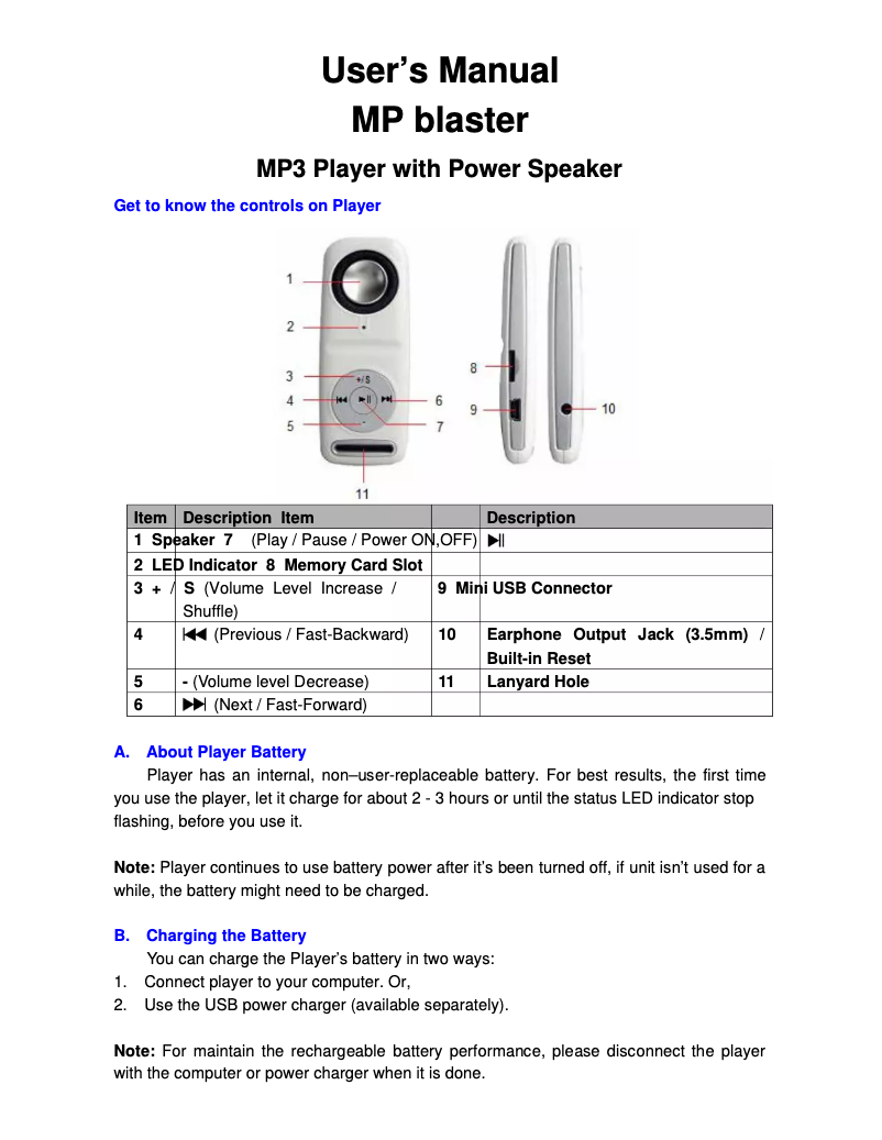 Page n°1 - Manuel utilisateur Lenco MP Soundblaster