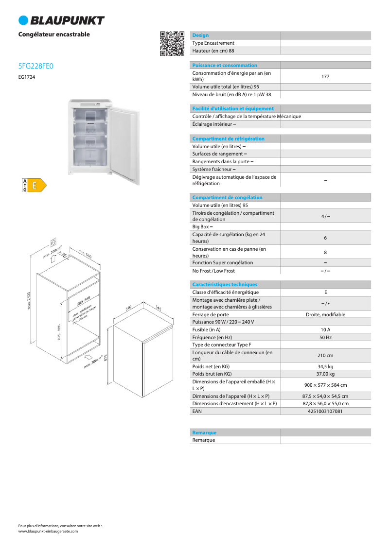 Página 1 del manual Ficha técnica Blaupunkt 5FG228FE0