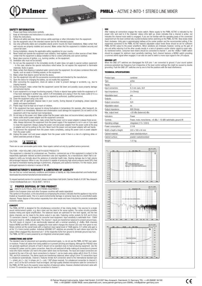 Page 1 de la notice Manuel utilisateur Palmer MB L A