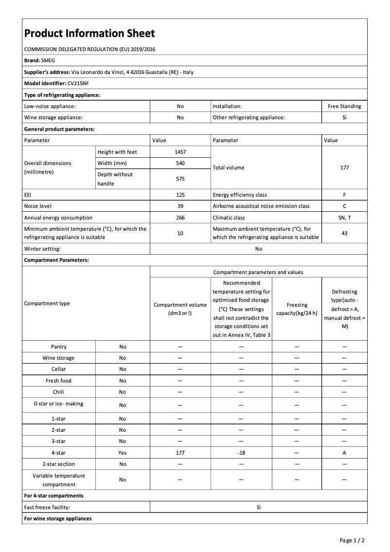 Page n°1 - Brochure Smeg CV215NF