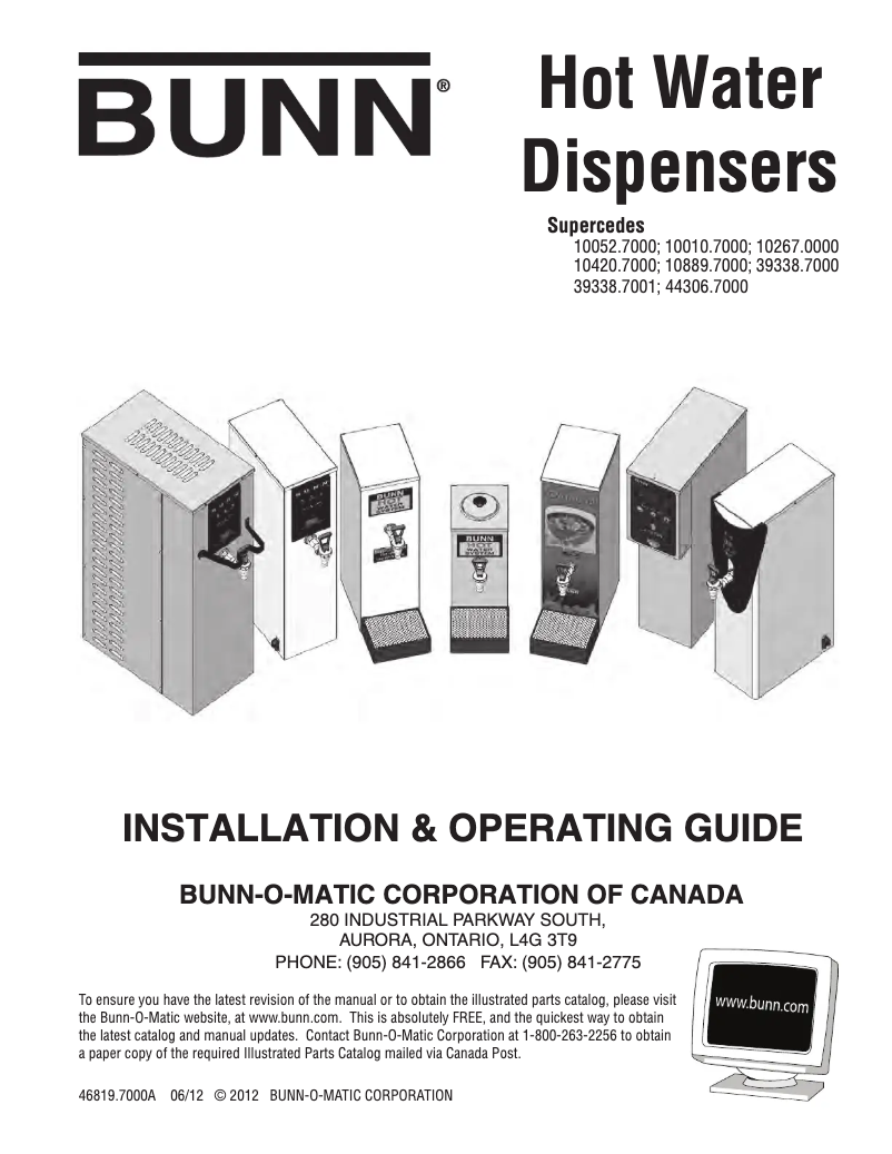 Página 1 del manual Guía de instalación Bunn H10X-80-240