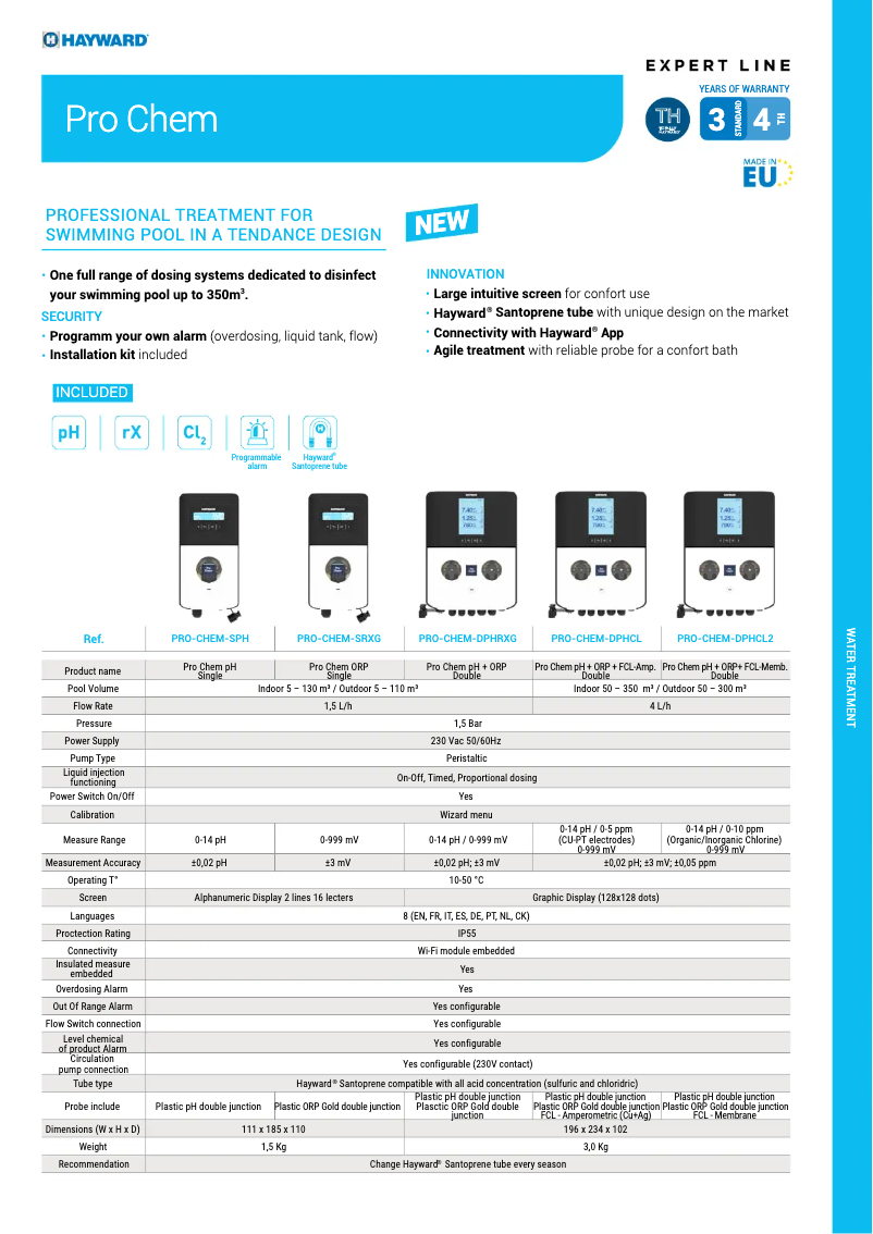Page 1 de la notice Fiche technique Hayward Pro Chem