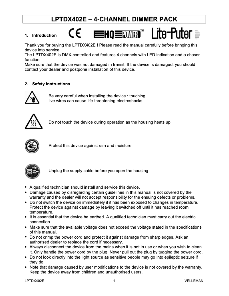 Page n°1 - Manuel utilisateur Lite-Puter LPTDX402E