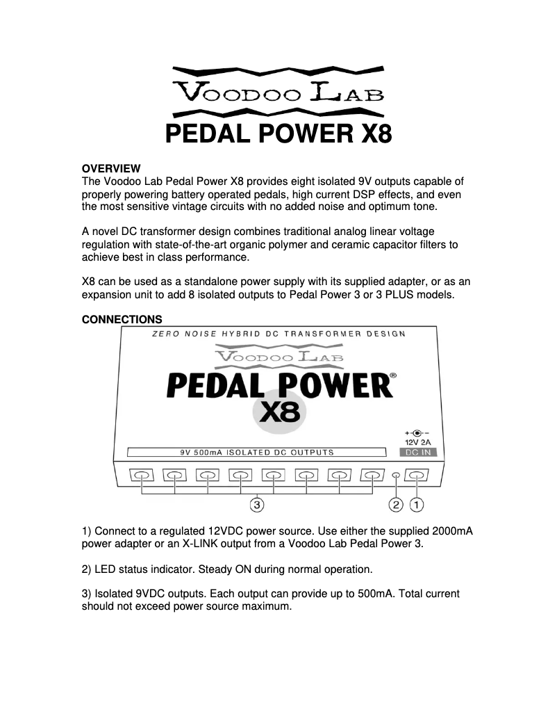 Page 1 de la notice Manuel utilisateur Voodoo Lab Pedal Power X8