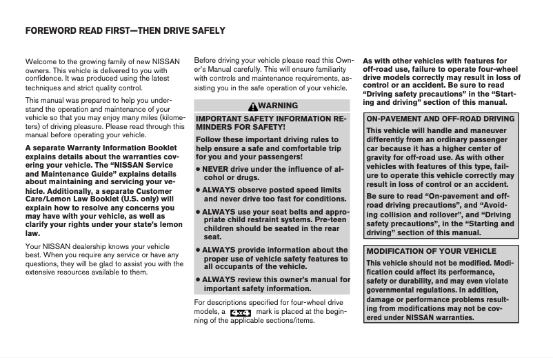 Página 1 del manual Manual de usuario Nissan Frontier (2005)