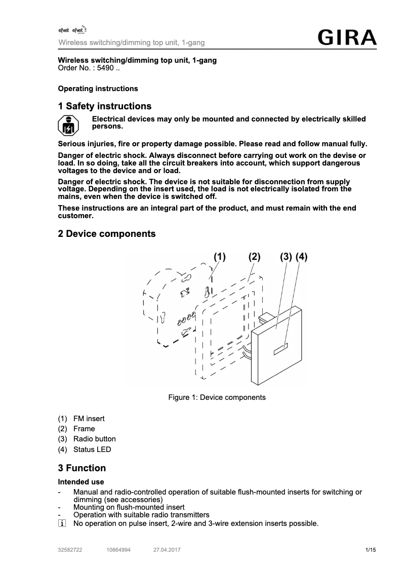 Page 1 de la notice Manuel utilisateur Gira 549003