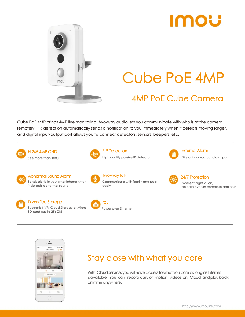 Page 1 de la notice Fiche technique Imou Cube PoE 4MP