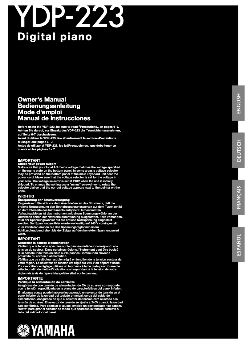 Página 1 del manual Manual de usuario Yamaha Arius YDP-223