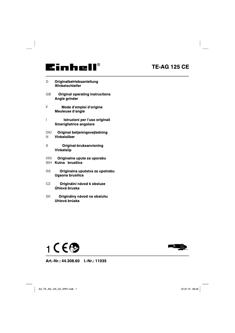 Page n°1 - Manuel utilisateur Einhell TE-AG 125 CE Kit