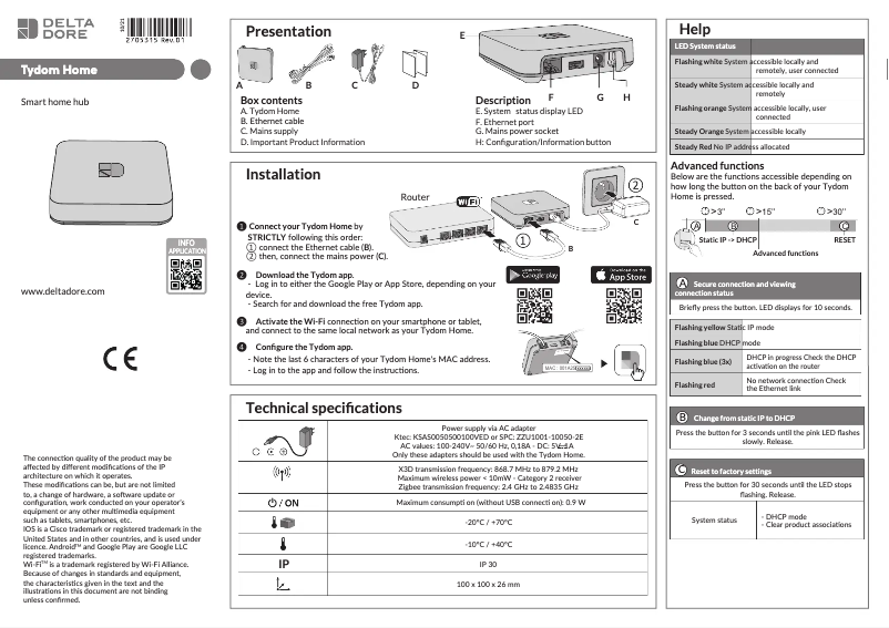 Page 1 de la notice Manuel utilisateur Delta Dore Tydom Home