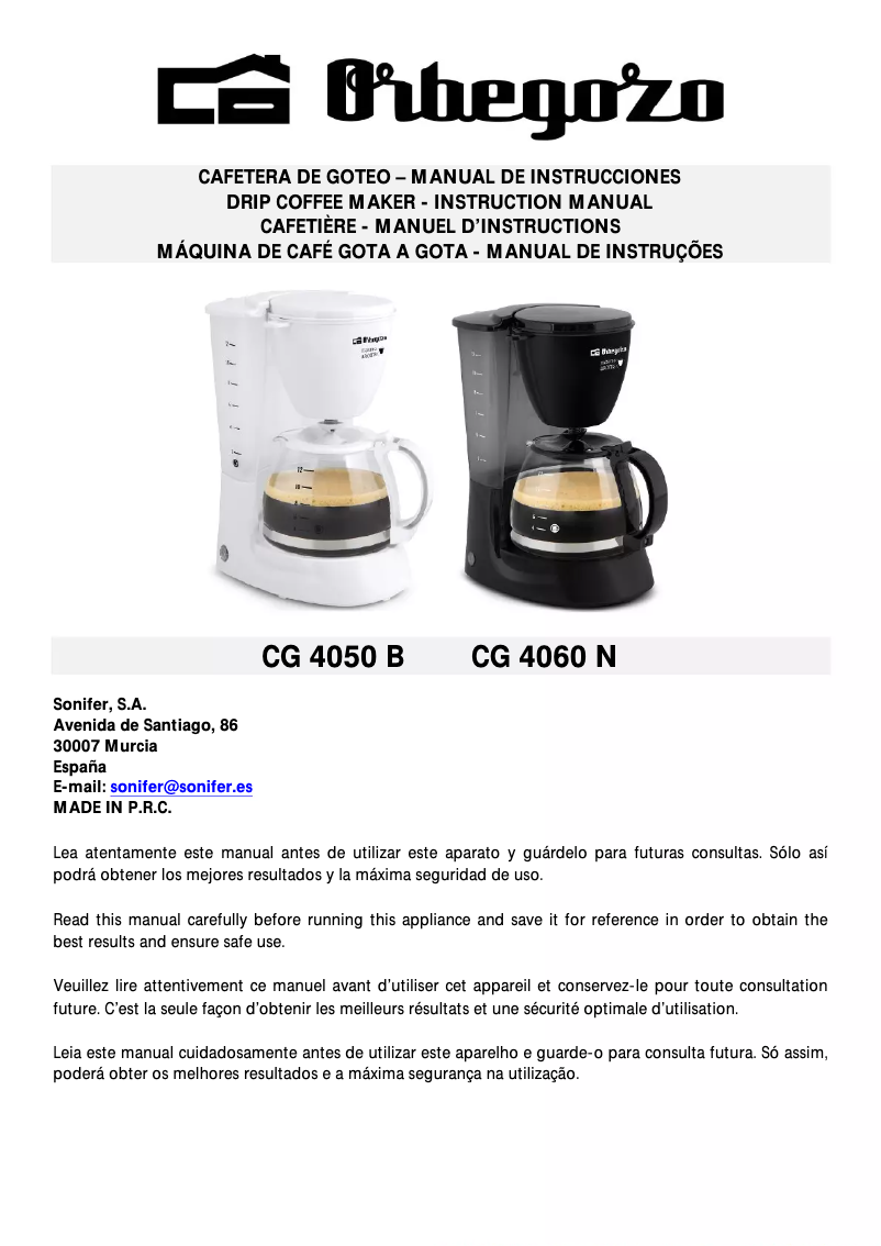 Page n°1 - Manuel utilisateur Orbegozo CG 4060 N