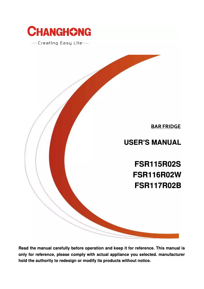 Page n°1 - Manuel utilisateur Changhong FSR117R02B