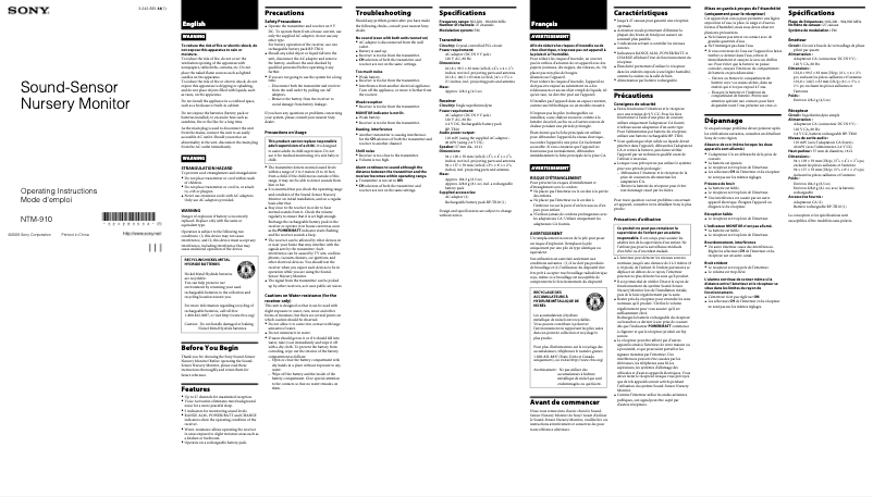 Page 1 de la notice Manuel utilisateur Sony NTM-910