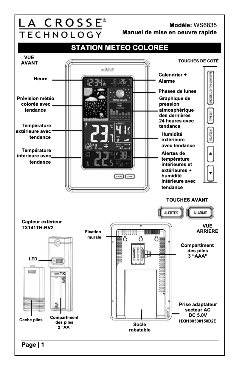 Page n°1 - Manuel utilisateur La Crosse Technology WS6835