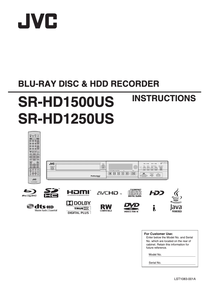 Image de la première page du manuel de l'appareil SR-HD1250US