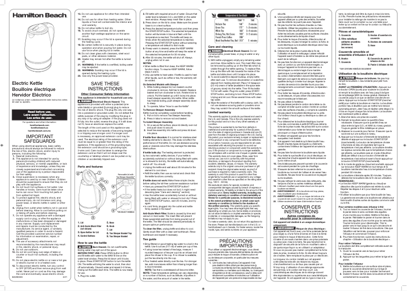 Page 1 de la notice Manuel utilisateur Hamilton Beach 40941R