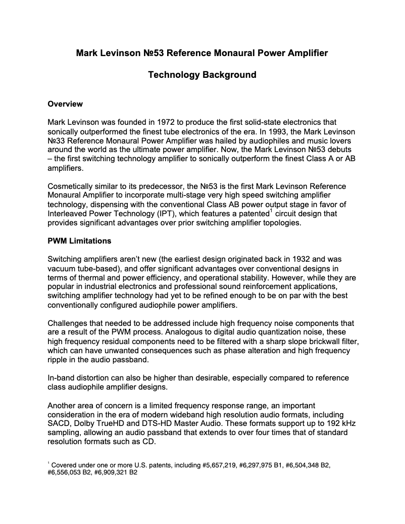 Page 1 de la notice Fiche technique Mark Levinson No53